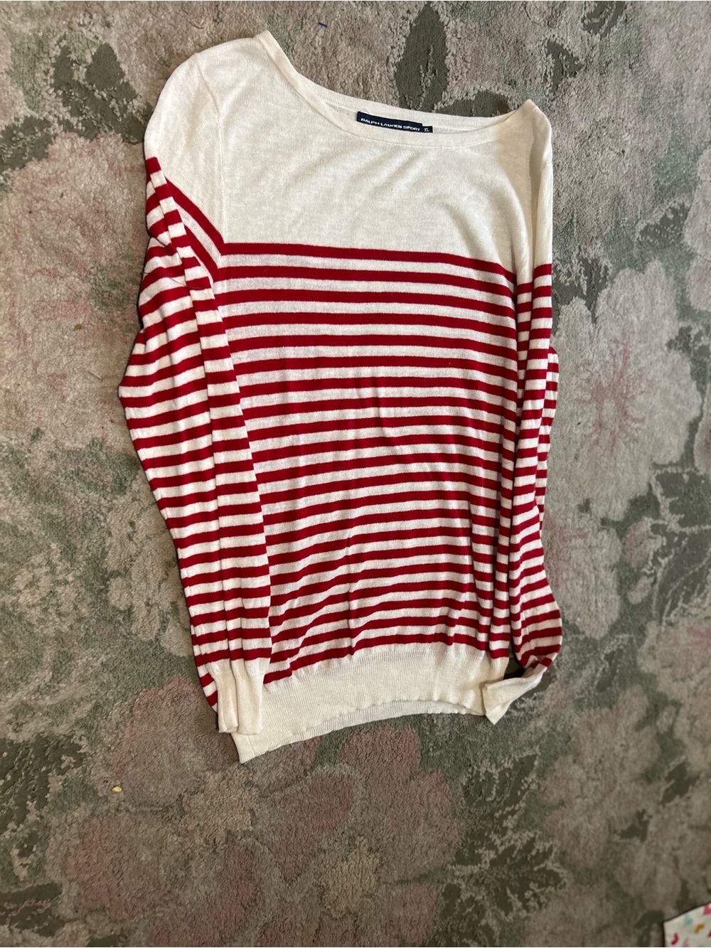 Lauren Ralph Lauren Red and White Striped Boatneck Sweater - Picture 2 of 3